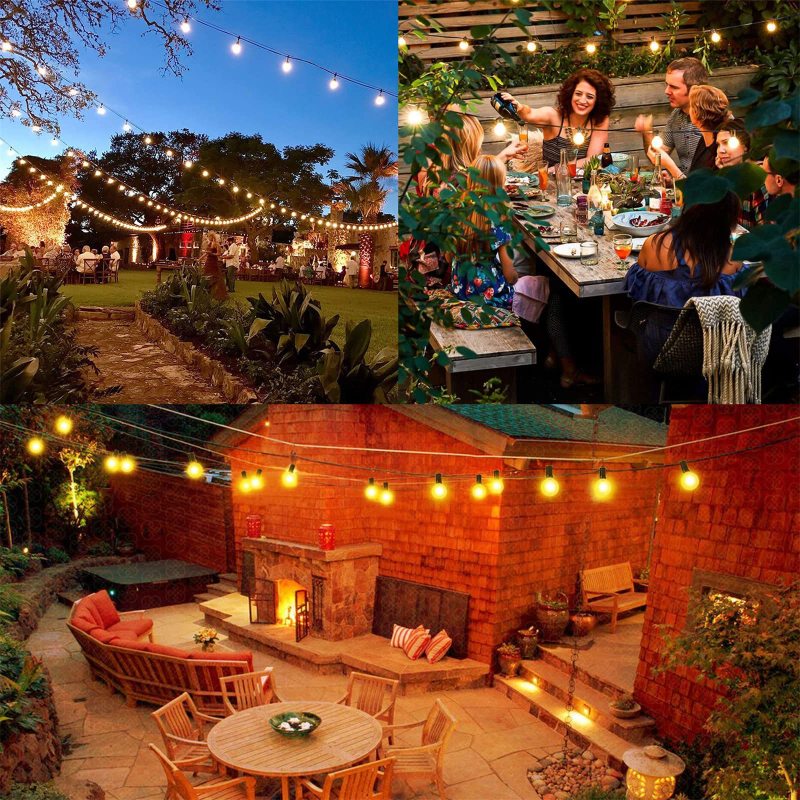 guirlande-lumineuse-solaire-exterieur-en famille dans le jardin