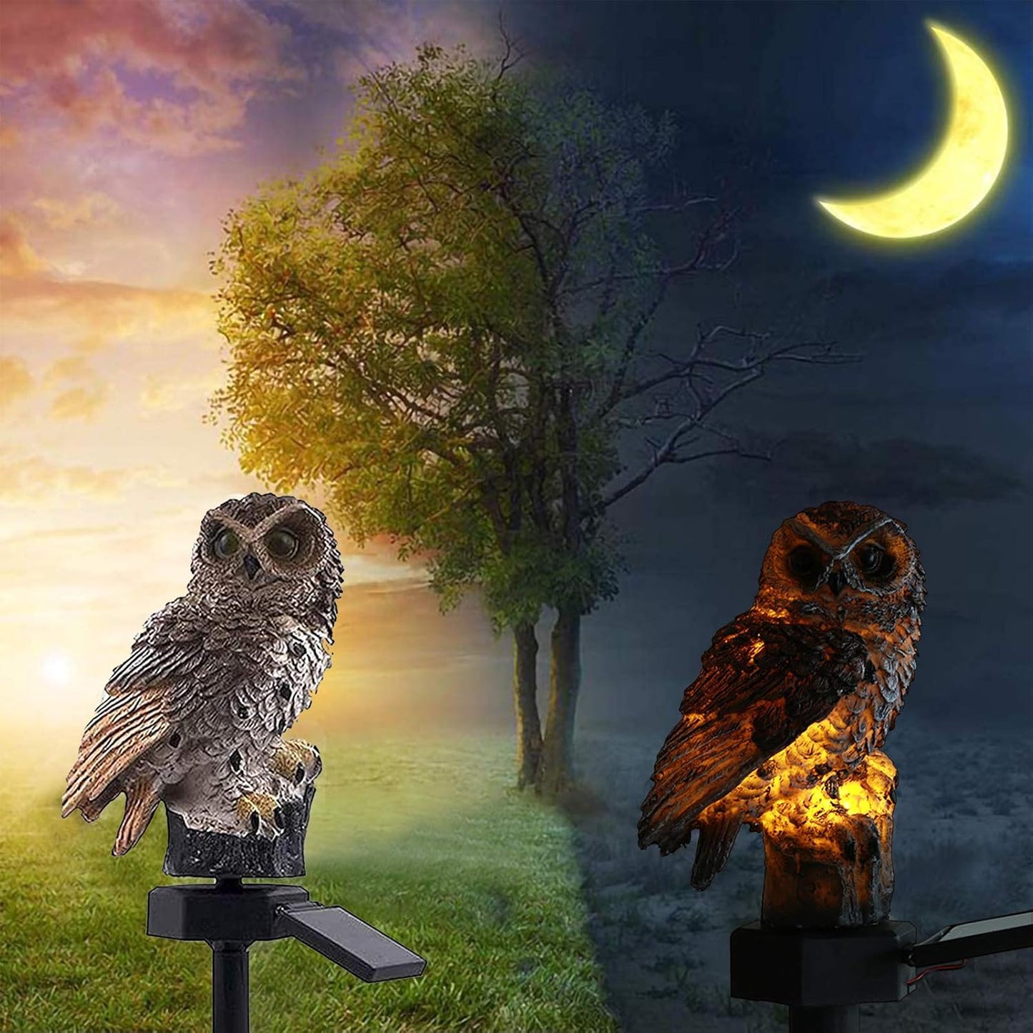 Lampe Jardin Solaire - LEDGardenStick™ - Hibou Marron - PassionJardinier